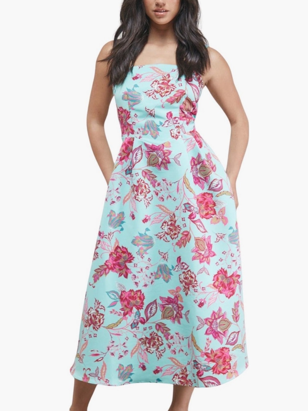 Oasis Aqua Floral Strapless Maxi Dress